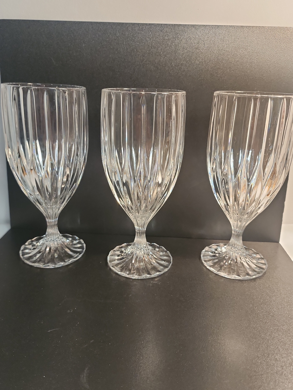 NACHTMANN Crystal Ice Tea Beverage Glasses x 3 Goblets Water Signed Vertical Cut
